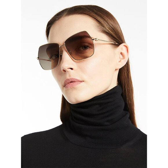 MaxMara MM0035-H 38T Sunglasses Bronze Geometric Frame, Bordeaux Lenses - Picture 2 of 11